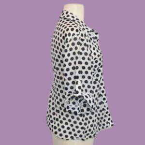 Vintage Ann Taylor Polka Dot Dress Shirt Cotton/Silk Combo Blue White